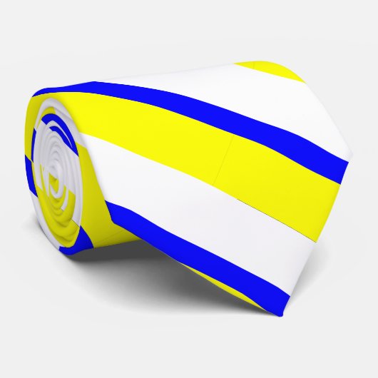 Geel Blauw en Wit Collegiate Stripe Stropdas (Opgerold)