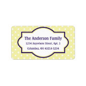 Geel blauw en wit poka Stomadres Etiket (Voorkant)