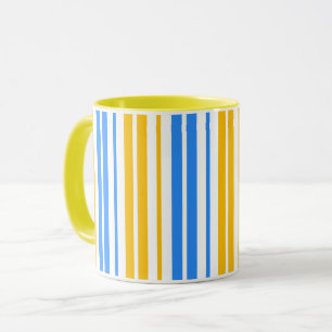 Geel Blauw en Wit Verticaal Strepenpatroon Mok