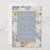 Geel blauw en witte Floral op blauwe uitnodiging (Voorkant)