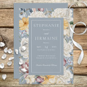 Geel blauw en witte Floral op blauwe uitnodiging