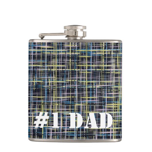 Geel blauw en zwarte Raster Lines Hip Flask Heupfles (Voorkant)