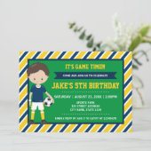 Geel blauw Football Voetbal Uitnodiging (Staand voorkant)