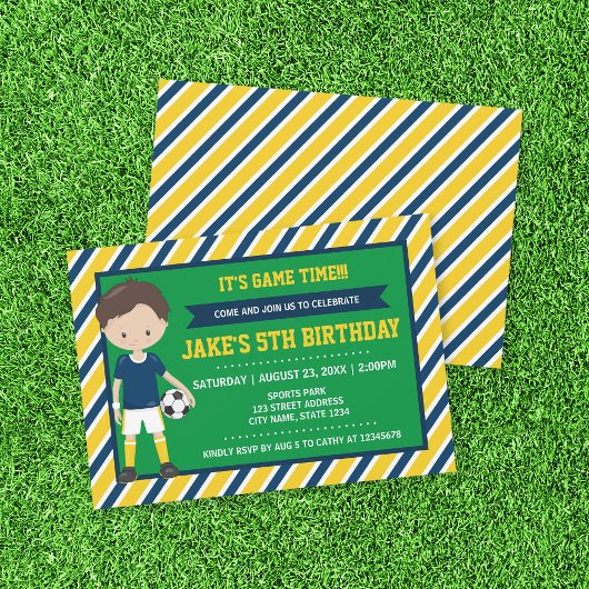Geel blauw Football Voetbal Uitnodiging