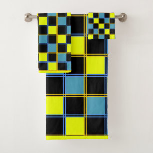 Geel blauw gecontroleerd geometrisch patroon bad handdoek