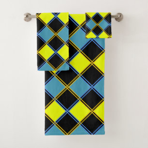 Geel blauw gecontroleerd geometrisch patroon bad handdoek