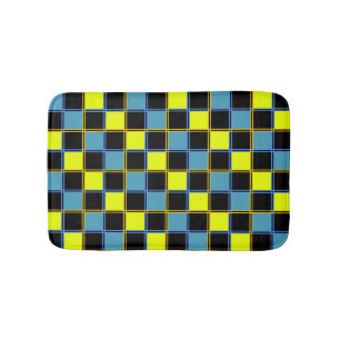 Geel blauw gecontroleerd geometrisch patroon badmat