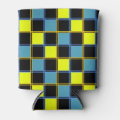 Geel blauw gecontroleerd geometrisch patroon blikjeskoeler (Voorkant)