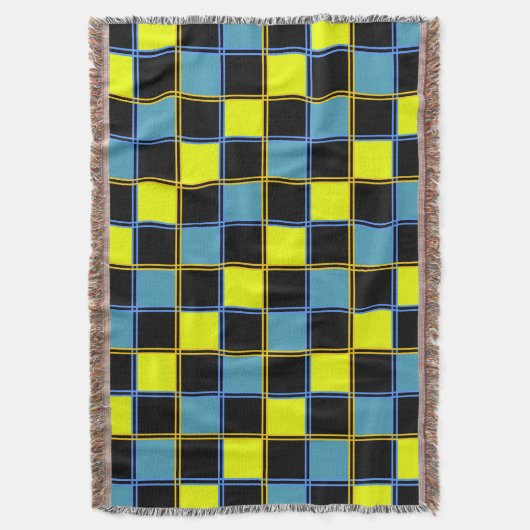 Geel blauw gecontroleerd geometrisch patroon deken (Voorkant Verticaal)