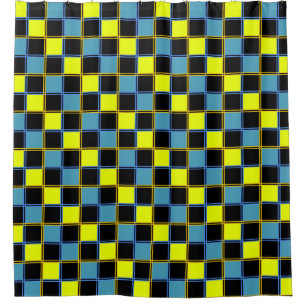 Geel blauw gecontroleerd geometrisch patroon douchegordijn
