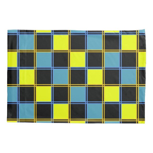 Geel blauw gecontroleerd geometrisch patroon kussensloop (Achterkant)