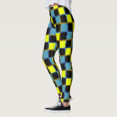 Geel blauw gecontroleerd geometrisch patroon leggings (Links)