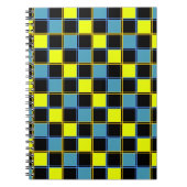 Geel blauw gecontroleerd geometrisch patroon notitieboek (Voorkant)