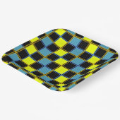 Geel blauw gecontroleerd geometrisch patroon papieren bordje (Gebogen)