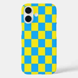 Geel Blauw Geruit Controlepatroon iPhone 16 Hoesje