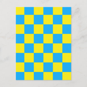 Geel Blauw Geruit Dambord Patroon Briefkaart