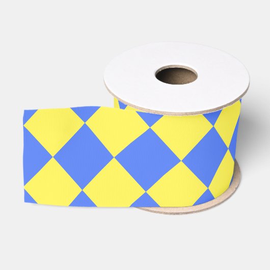 Geel Blauw Geruit Diamant Patroon Grosgrain Lint (Spoel)