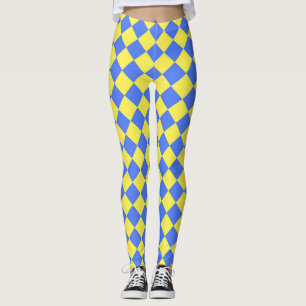 Geel Blauw Geruit Diamant Patroon  Leggings