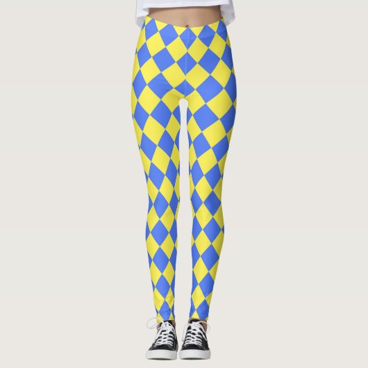 Geel Blauw Geruit Diamant Patroon Leggings (Voorkant)
