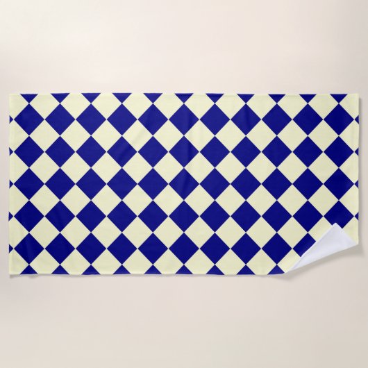Geel Blauw Geruit Diamant Patroon Strandlaken (Voorkant)