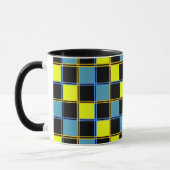 Geel blauw geruit geometrisch patroon mok (Links)