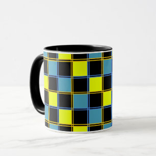 Geel blauw geruit geometrisch patroon mok