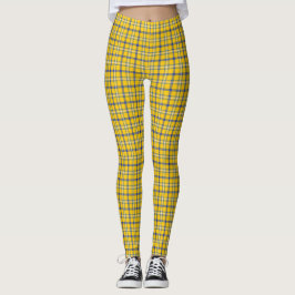Geel Blauw Geruit Klassiek Patroon Retro Leggings