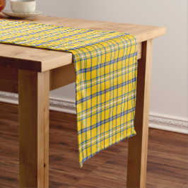 Geel Blauw Geruit Klassiek Patroon Tafel Runner Korte Tafelloper