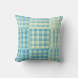Geel Blauw Geruit Patchwork Patroon Kussen