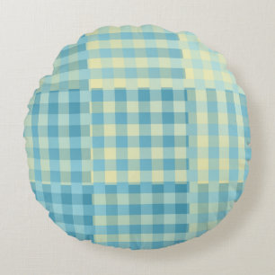 Geel Blauw Geruit Patchwork Patroon Rond Kussen