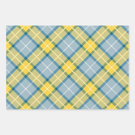 Geel blauw geruite patroon inpakpapier vel (Voorkant)