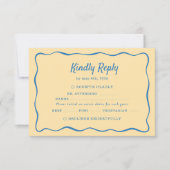 Geel & Blauw Gestreepte Bruiloft RSVP Kaartje (Voorkant)