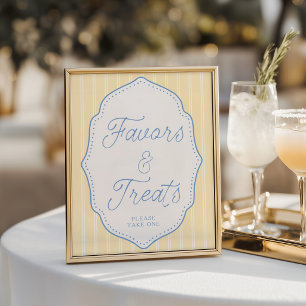 Geel & Blauw Gestreepte Favors en Traktaties Bord Poster