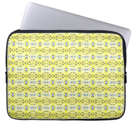 Geel Blauw Grijs Grijs Wit Geometrisch Deco Patroo Laptop Sleeve