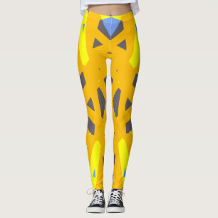 Geel Blauw Grijs Levendig Abstract Geometrisch Leggings