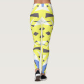 Geel Blauw Grijs Wit Geometrische Gym Oefening Leggings (Achterkant)