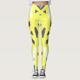 Geel Blauw Grijs Wit Geometrische Gym Oefening Leggings
