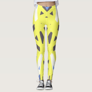 Geel Blauw Grijs Wit Geometrische Gym Oefening Leggings
