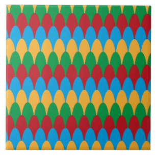 Geel Blauw Groen & Rood Geometrische Scallops Tegeltje