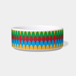 Geel Blauw Groen & Rood Geometrische Scallops Voerbakje