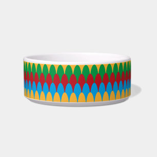 Geel Blauw Groen & Rood Geometrische Scallops Voerbakje