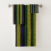 Geel Blauw Groen Zwart getextureerde Stripes Bad Handdoek (Insitu)