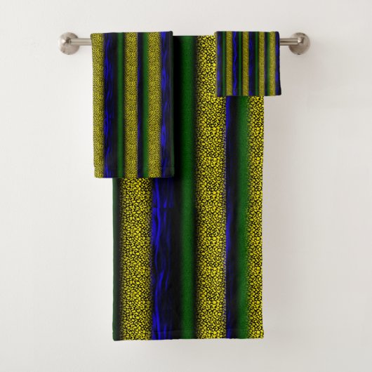 Geel Blauw Groen Zwart getextureerde Stripes Bad Handdoek (Insitu)