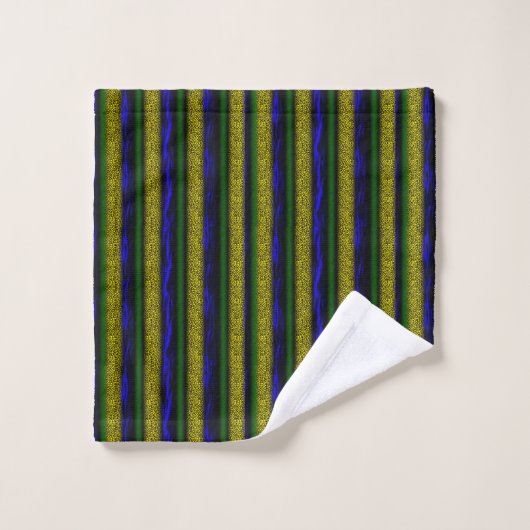 Geel Blauw Groen Zwart getextureerde Stripes Bad Handdoek (Wasdoekje)