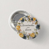 Geel Blauw Handgeschilderd Bloemmotief Grootmoeder Ronde Button 3,2 Cm (Voorkant /achterkant)