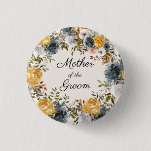 Geel Blauw Handgeschilderd Bloemmotief Moeder Brui Ronde Button 3,2 Cm