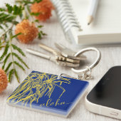 Geel Blauw Hau Tree Aloha Square Sleutelhanger Mi (Voorkant Rechts)