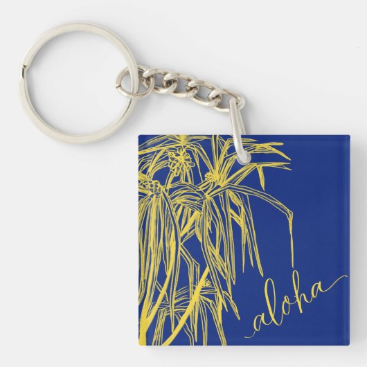 Geel Blauw Hau Tree Aloha Square Sleutelhanger Mi (Voorkant)