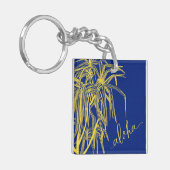 Geel blauw Hau Tree Aloha Square Sleutelhanger Min (Voorkant Links)