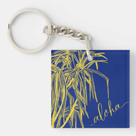 Geel blauw Hau Tree Aloha Square Sleutelhanger Min